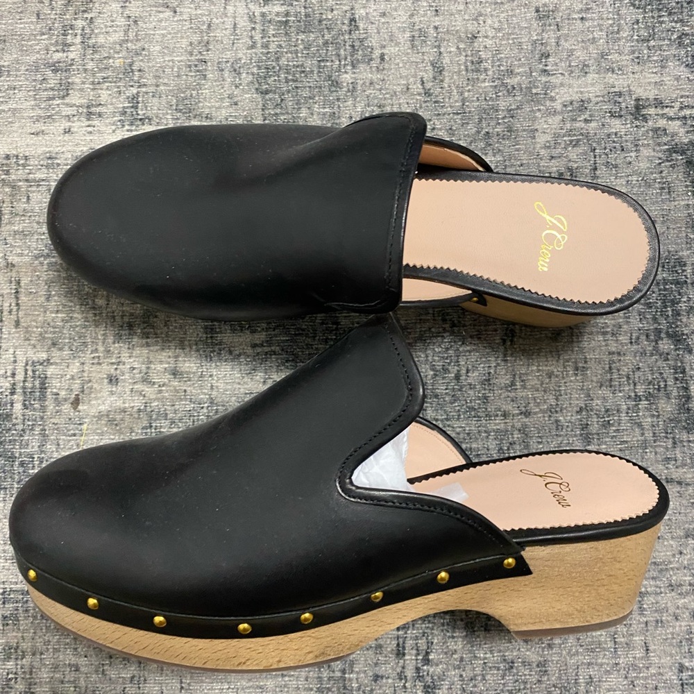 Jcrew black leather clogs- brand new size 9